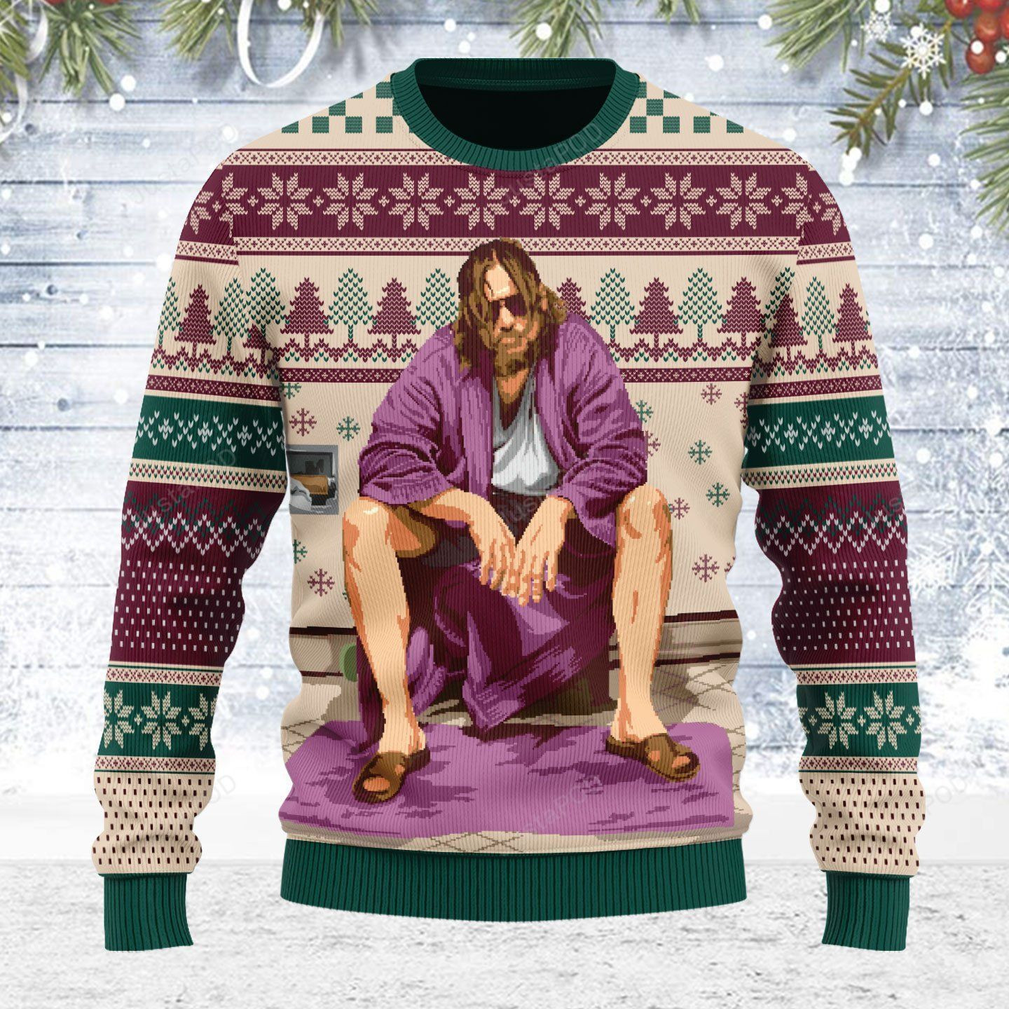 The Big Lebowski Inspired Bathroom Ugly Christmas Sweater Adult 3D Funny Matching for family