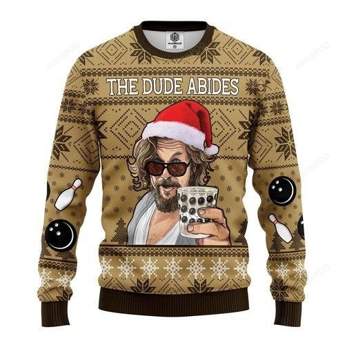The Big Lebowski The Dude Abides Christmas For Unisex Ugly Christmas Sweater Adult 3D Funny Matching for family