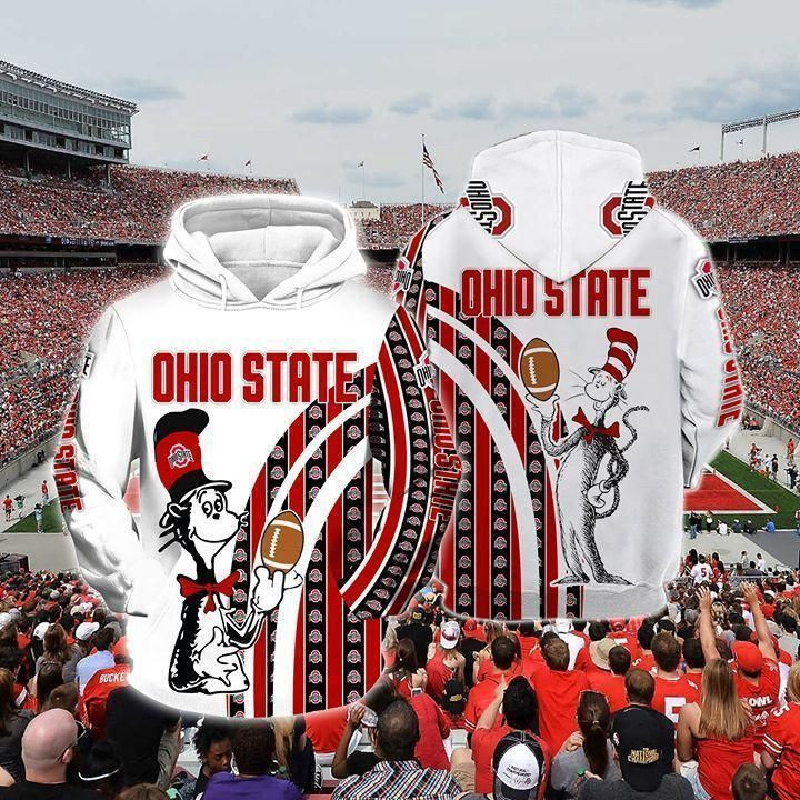 The Cat In The Hat Ohio State Buckeyes Ncaa Skull 3D All Over Print Hoodie, Zip Hoodie