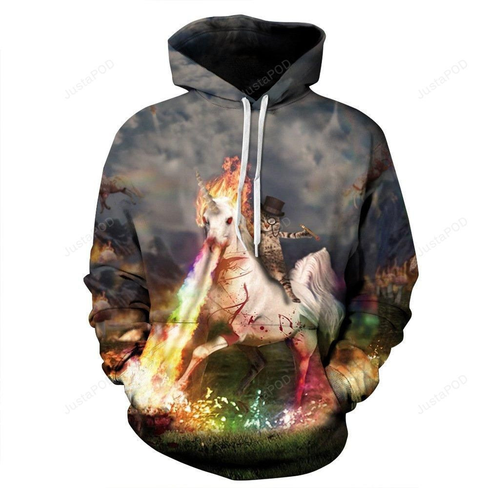 The cat Riding a unicorn 3D All Over Print Hoodie, Zip Hoodie