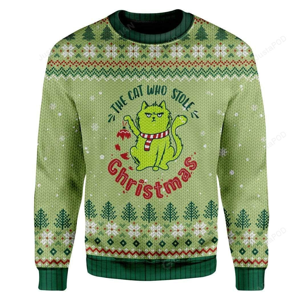 The Cat Who Stole Christmas Ugly Christmas Sweater Adult 3D Funny Matching for family