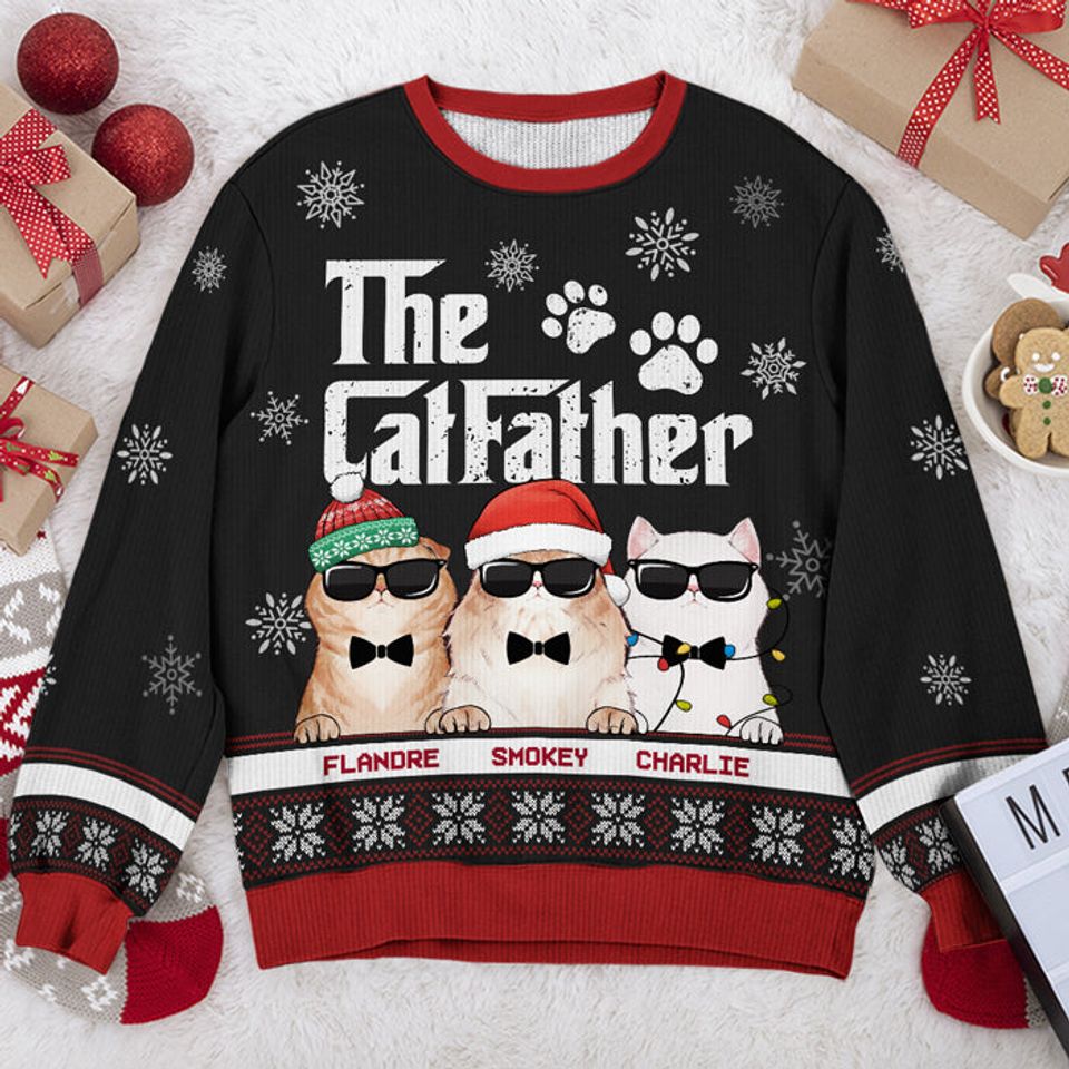 The Catfather Catmother & Cool Cats - Cat Personalized Custom Ugly Sweatshirt