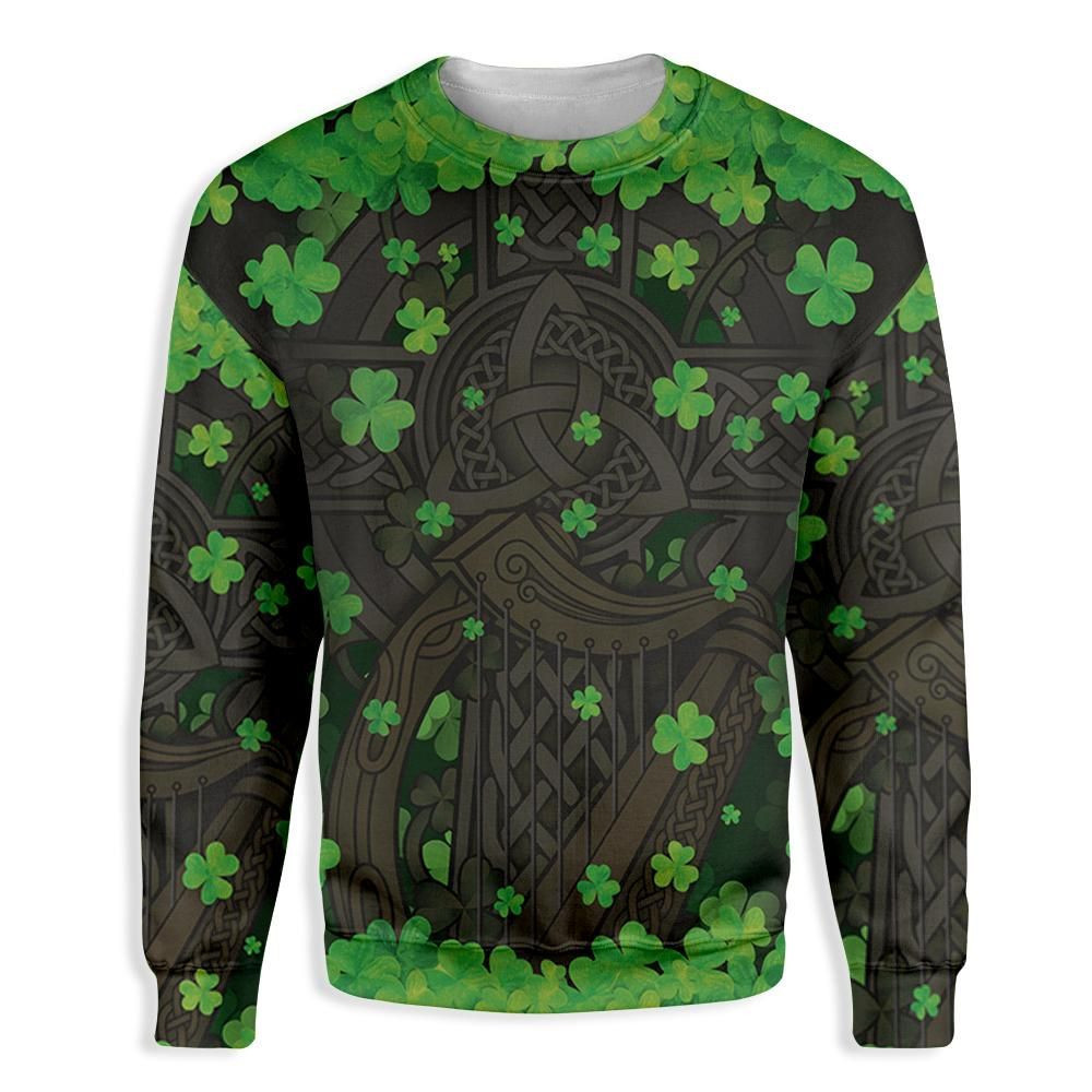 The Celtic Cross Harp Irish Proud Ugly Christmas Sweater Adult 3D Funny Matching for family