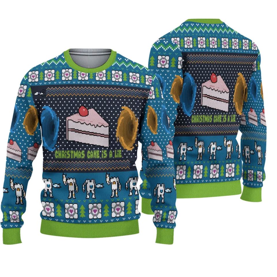 The Christmas Cake Is A Lie Ugly Sweater from Portal 2