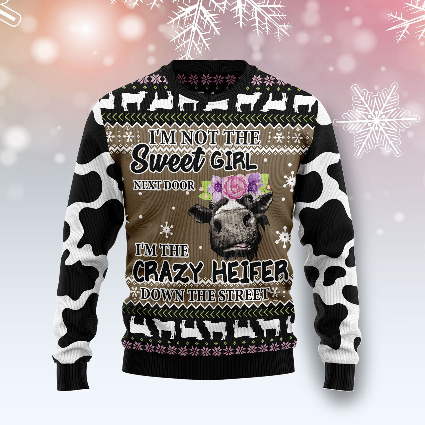 The Crazy Heifer Ugly Christmas Sweater Adult 3D Funny Matching for family
