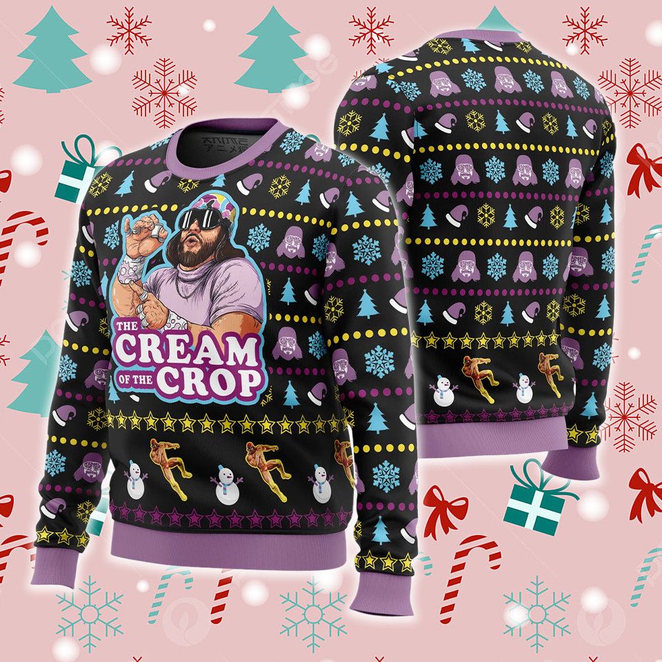 The Cream Of The Crop Wrestling Ugly Christmas Sweater, Funny Character Xmas