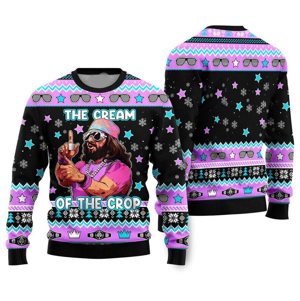 The Cream Of The Crop Wrestling Ugly Christmas Sweater, Funny Character Xmas