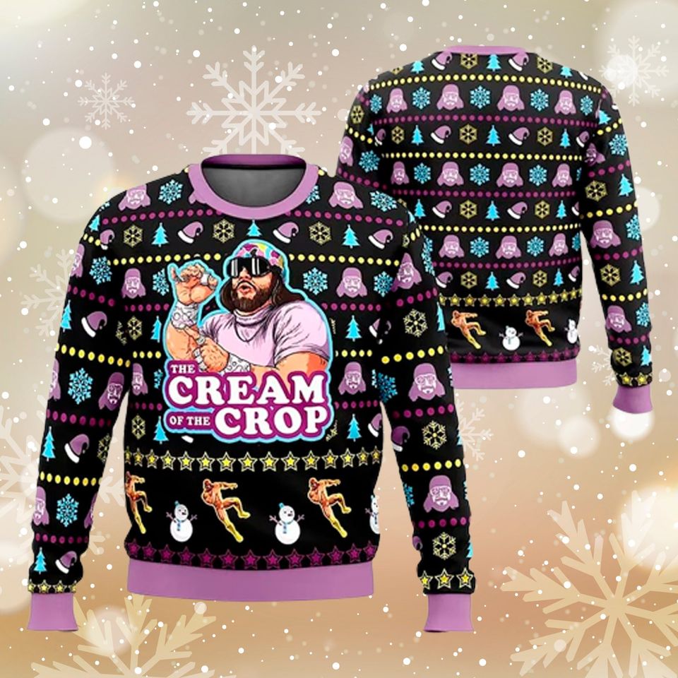 The Cream Of The Crop Wrestling Ugly Christmas Sweater, Funny Character Xmas