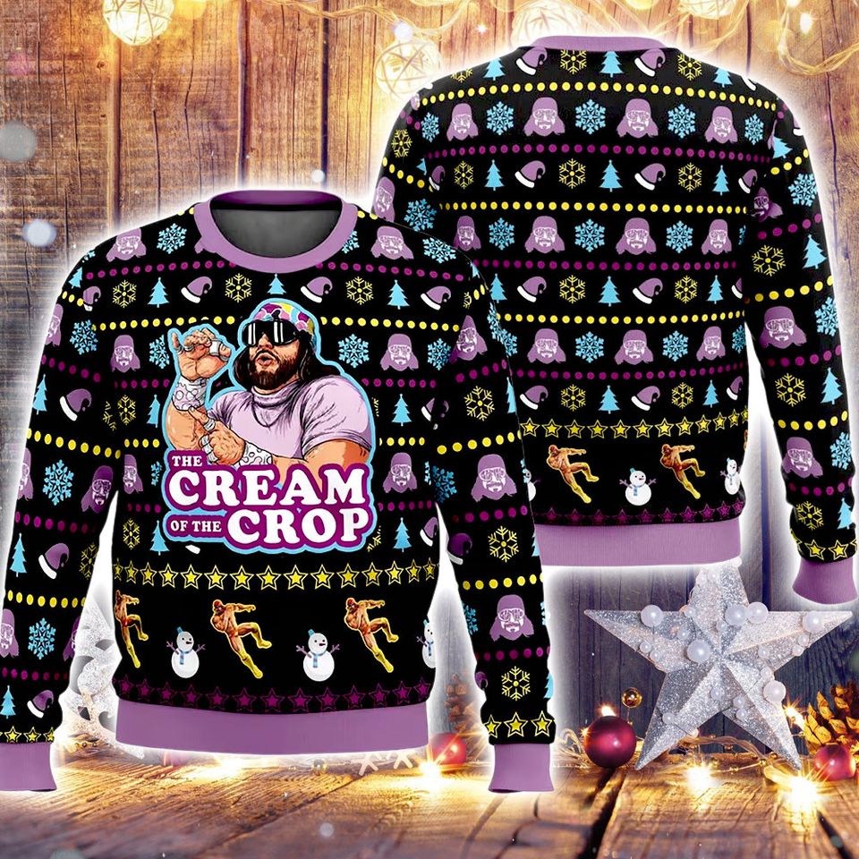 The Cream Of The Crop Wrestling Ugly Christmas Sweater, Funny Character Xmas