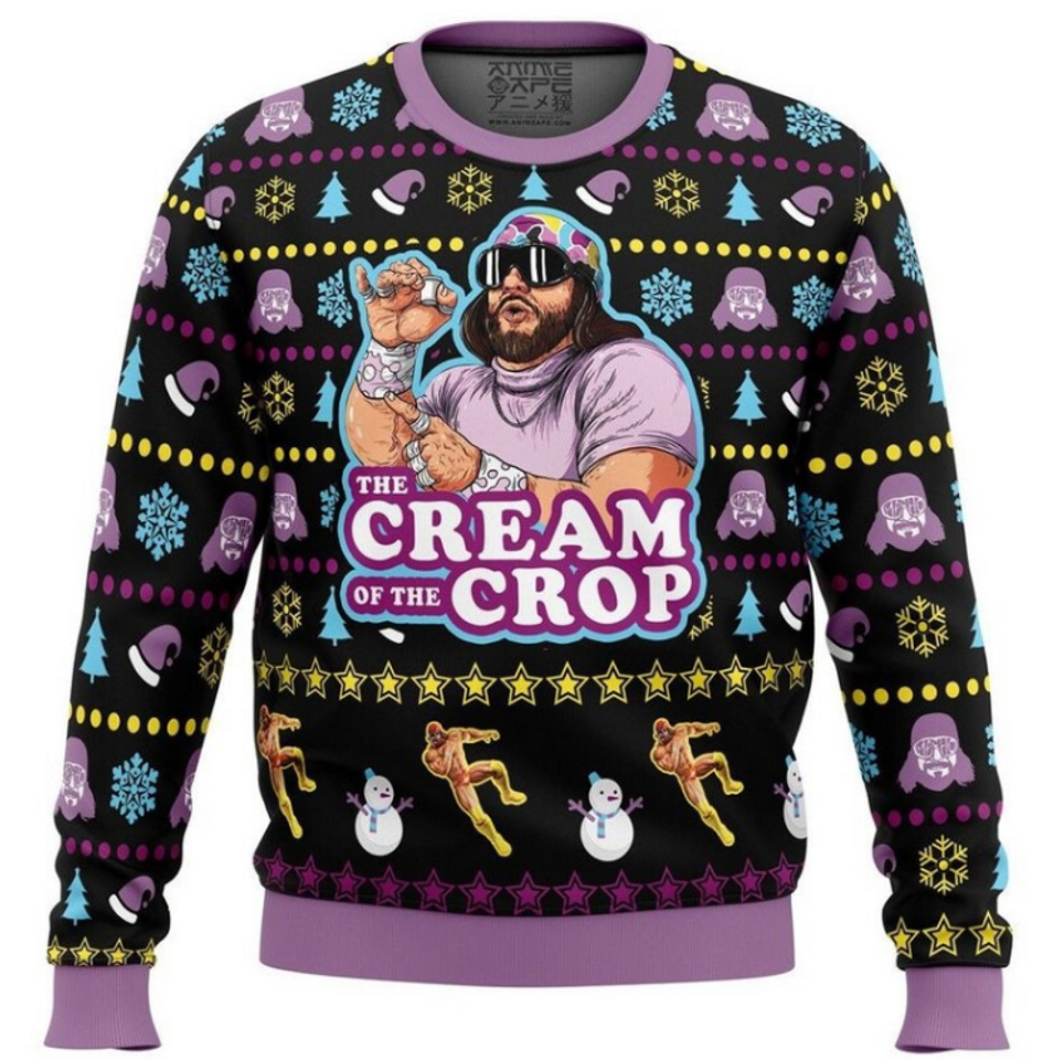 The Cream Of The Crop Wrestling Ugly Christmas Sweater Funny Character Xmas