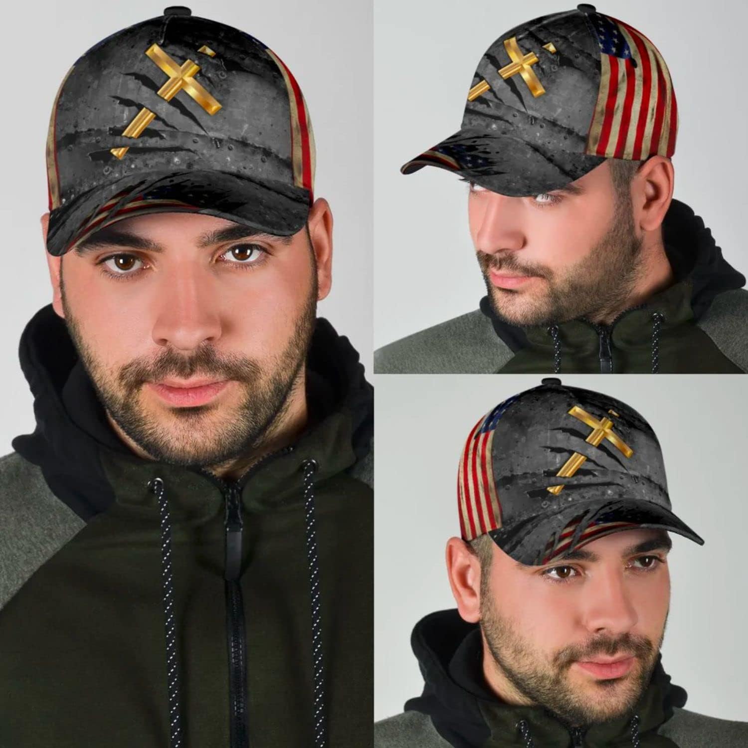 The Cross Holy American Flag Classic Hat All Over Print - Christian Hats for Men and Women Trucker Hats Custom Hats Gifts For Men & Women