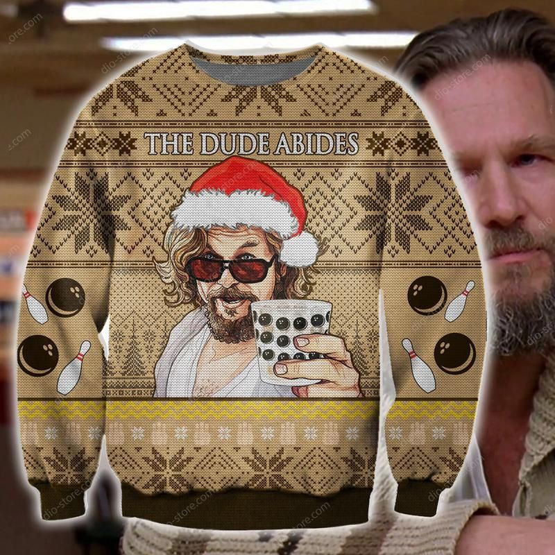 The Dude Abides 3D Print Christmas Ugly Christmas Sweater Adult 3D Funny Matching for family