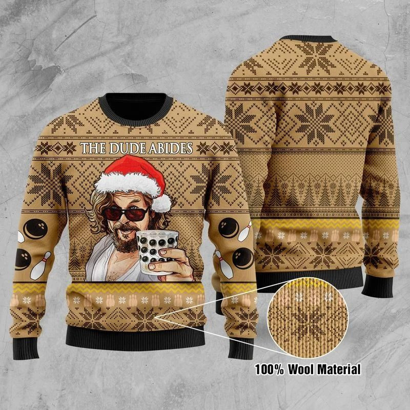 The Dude Abides Ugly Christmas Sweater Adult 3D Funny Matching for family