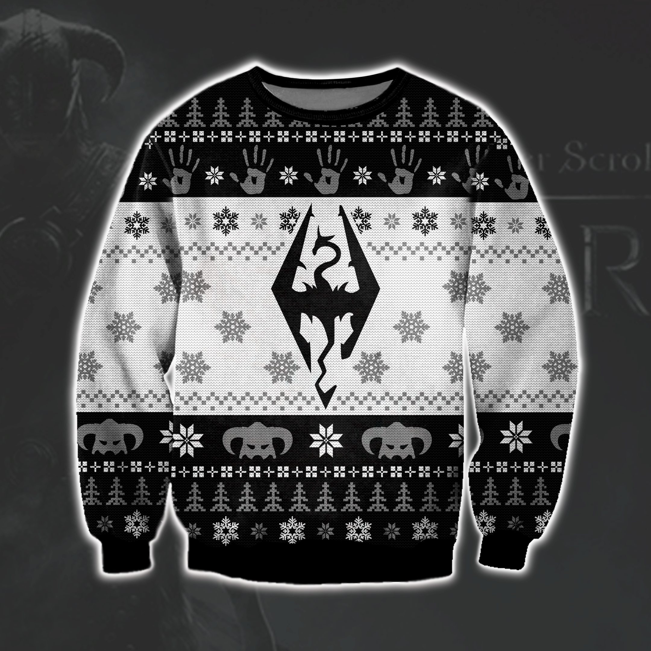 The Elder Scrolls V: Skyrim 3D Print Ugly Christmas Sweater Adult 3D Funny Matching for family