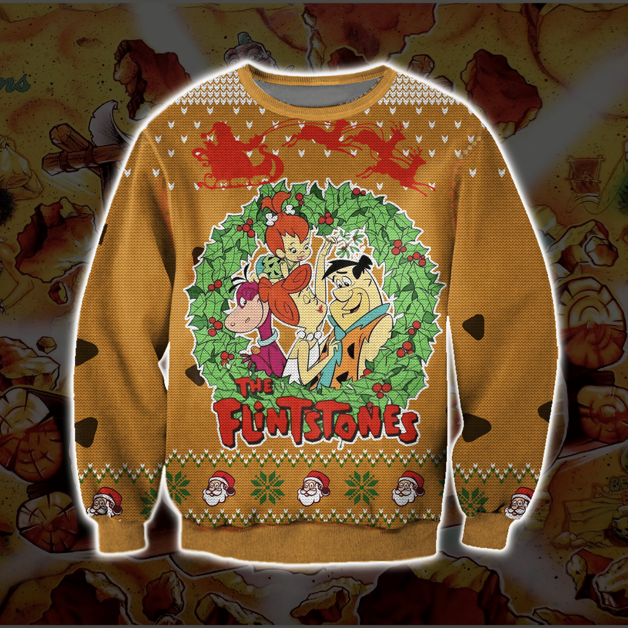 The Flintstones 3D Print Ugly Christmas Sweater Adult 3D Funny Matching for family