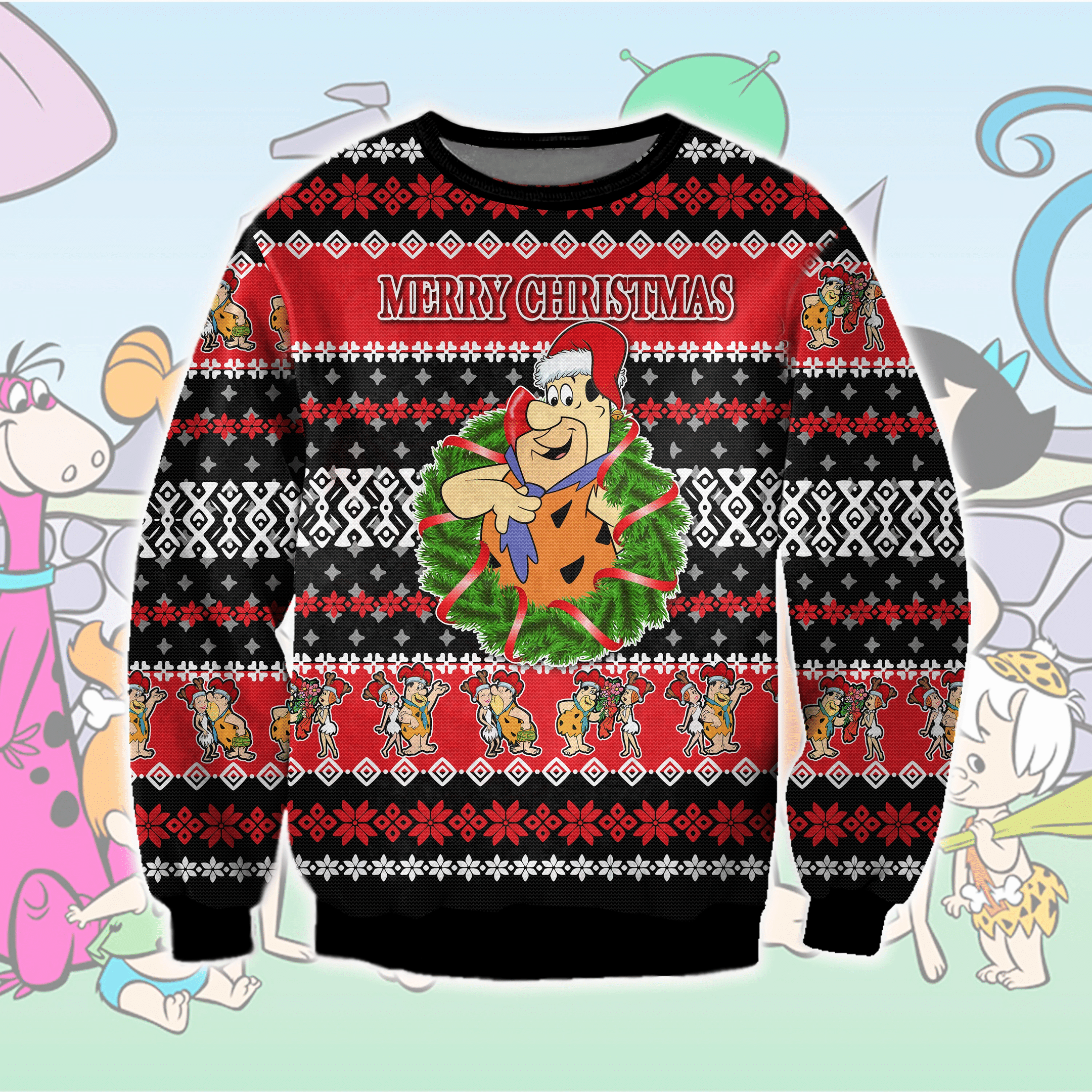 The Flintstones Ugly Christmas Sweater Adult 3D Funny Matching for family