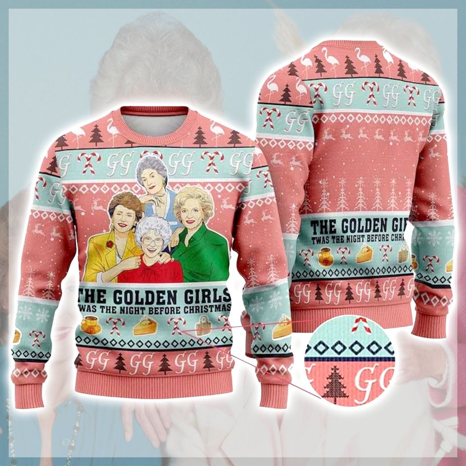 The Girl Pink Knitted Ugly Christmas Sweater, Golden Women Friends Xmas Sweatshirt