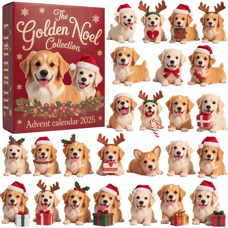 The Golden Noel Dog Advent Calendar 2025, Golden Retriever Puppy Countdown Box, Cute Dog Christmas Gift