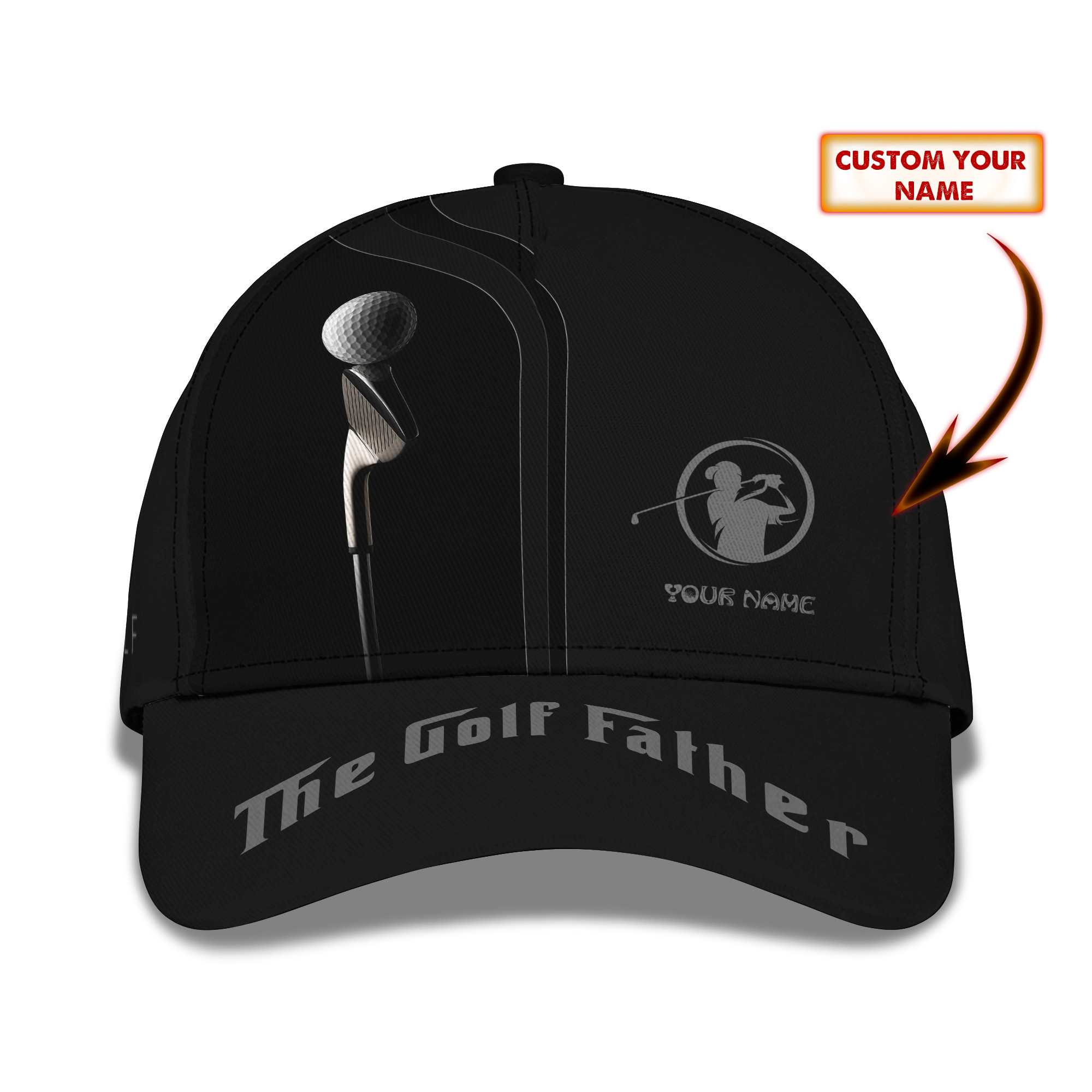 The Golf Father Classic Cap Golf Club & Ball 3D Baseball Cap Custom Golfer Cap Trucker Hats Custom Hats Gifts For Men & Women