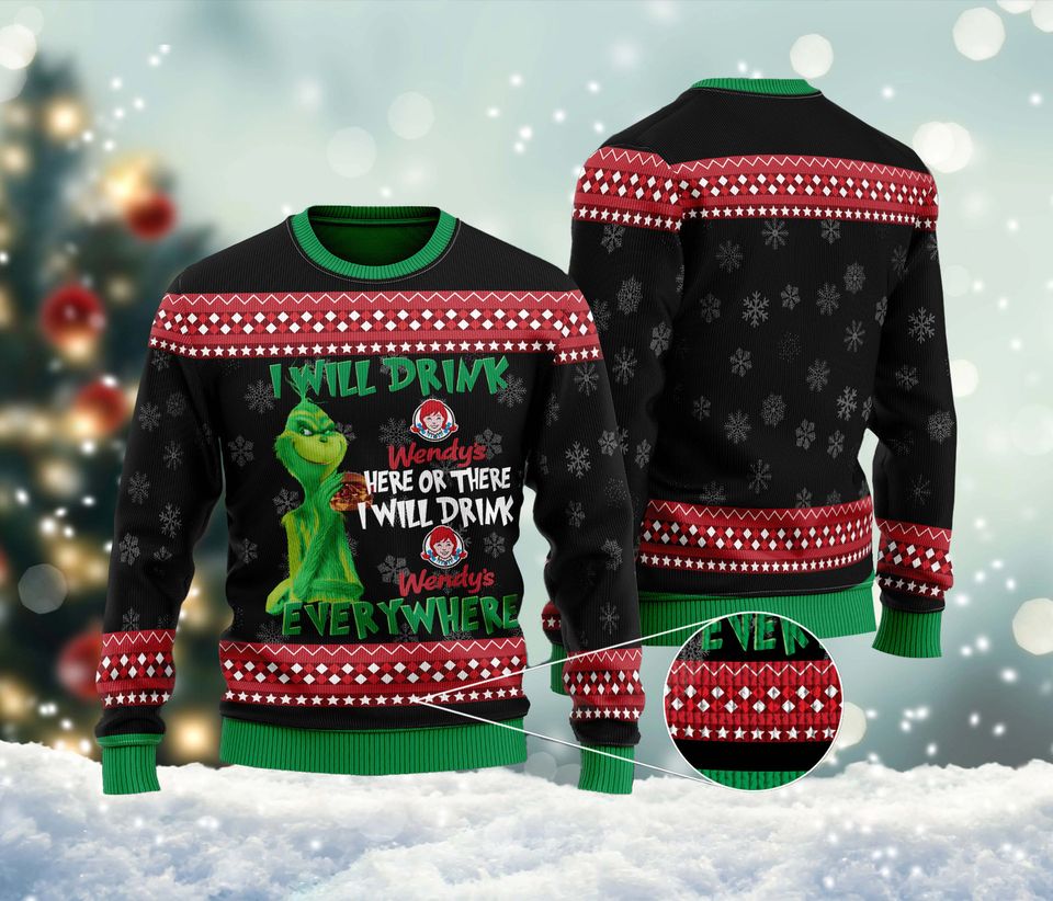 The Gri-nch I Will Drink Here Or There Ugly Xmas Sweater, TV Show Ugly Sweater, Christmas Gift
