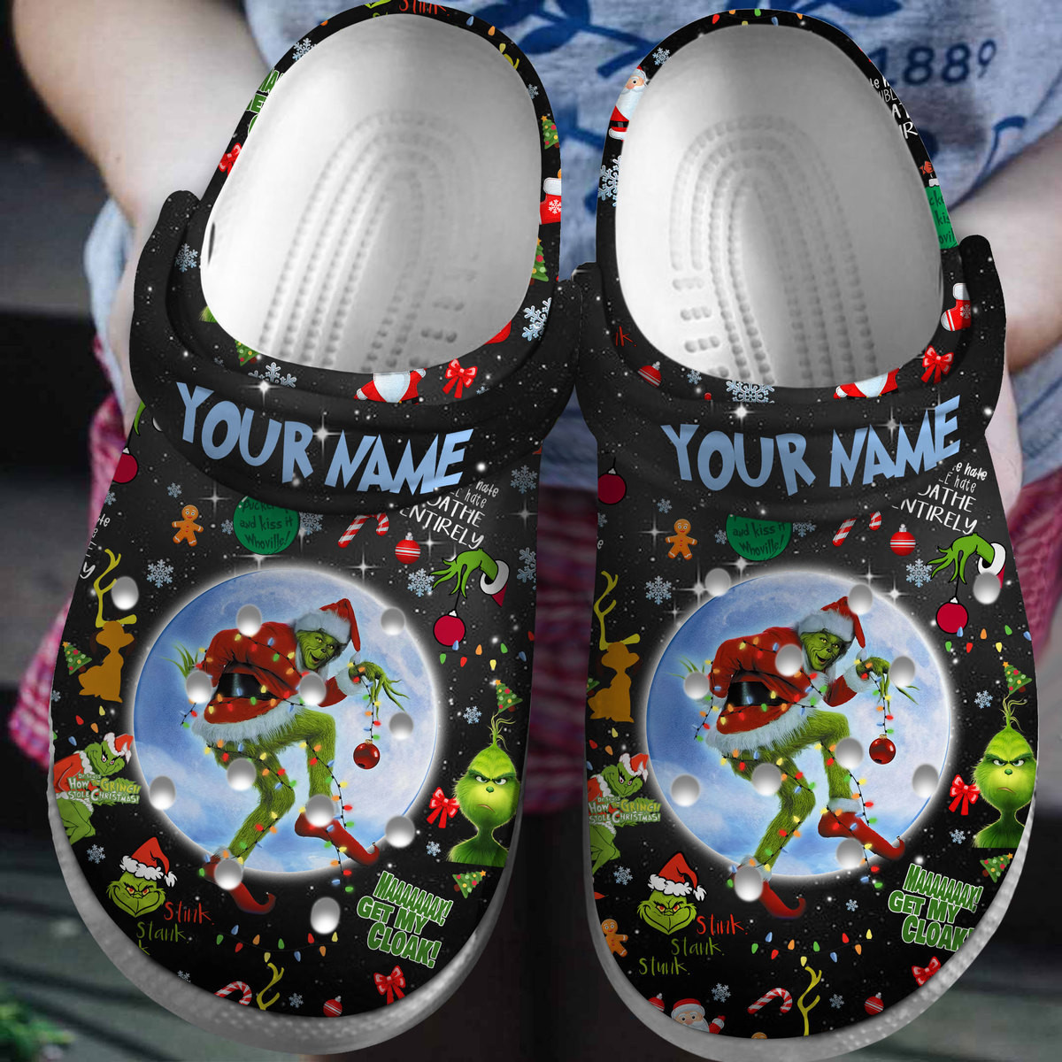 The Grinch Cartoon Crocs Crocband Clogs Shoes Comfortable For Men Women and Kids