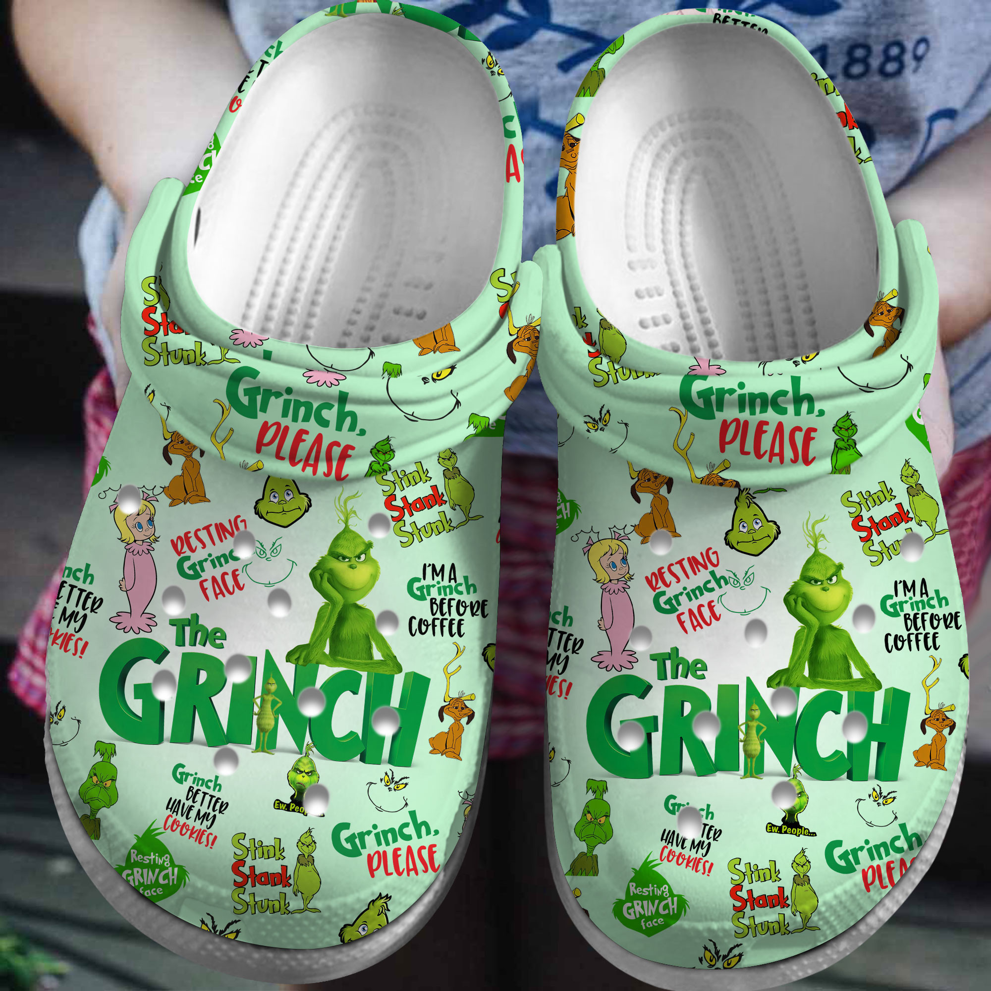 The Grinch Cartoon Crocs Crocband Clogs Shoes Comfortable For Men Women and Kids