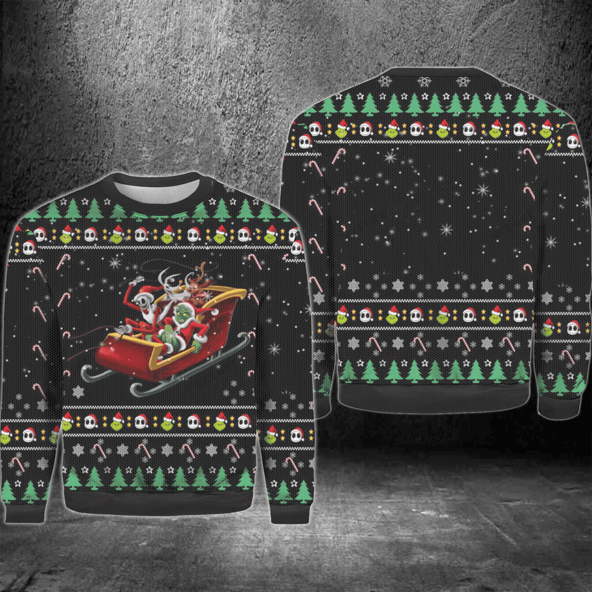 The Grinch Jack Skellington Ugly Christmas Sweater Adult 3D Funny Matching for family