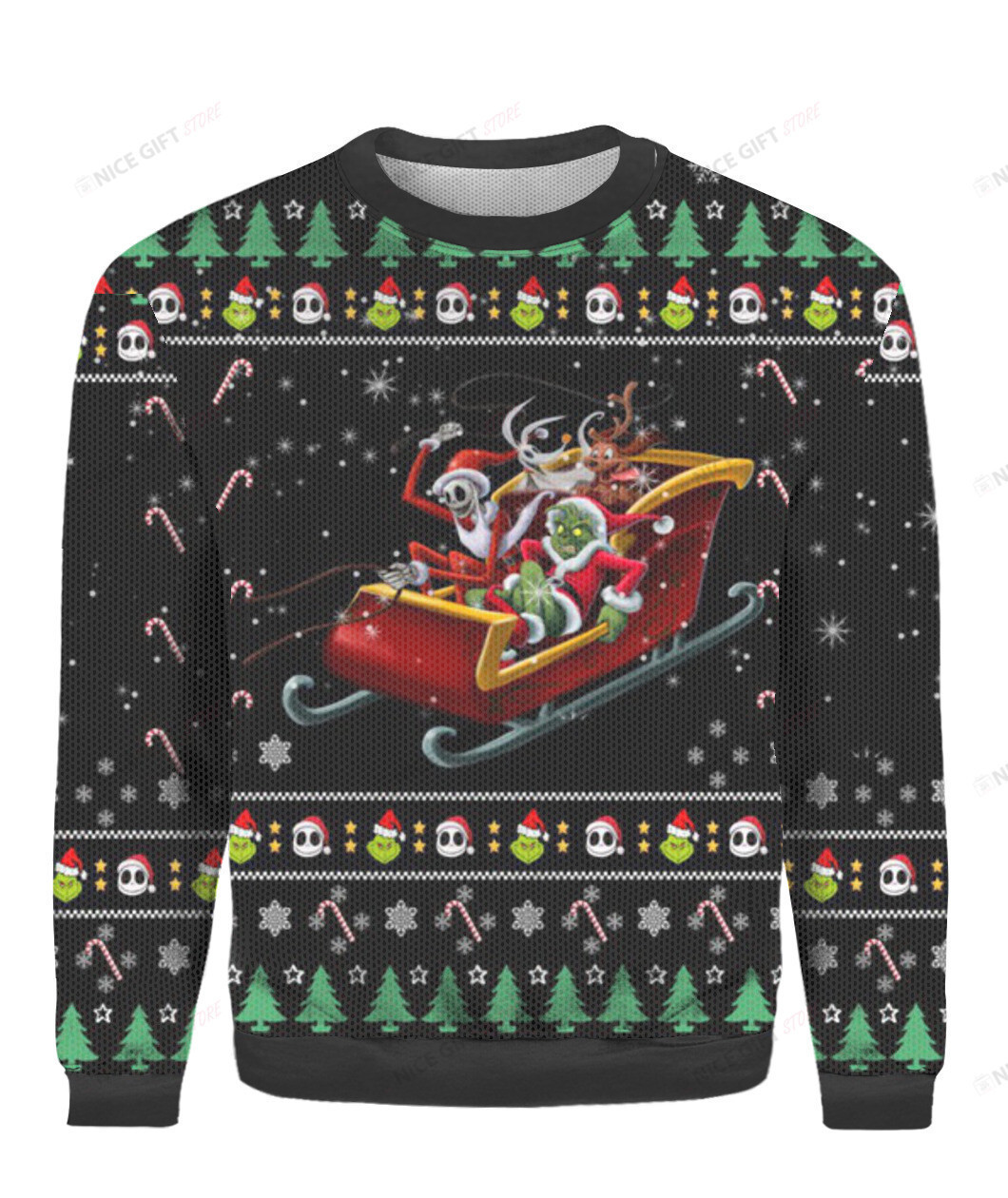 The Grinch Jack Skellington Ugly Christmas Sweater Adult 3D Funny Matching for family - Image 2