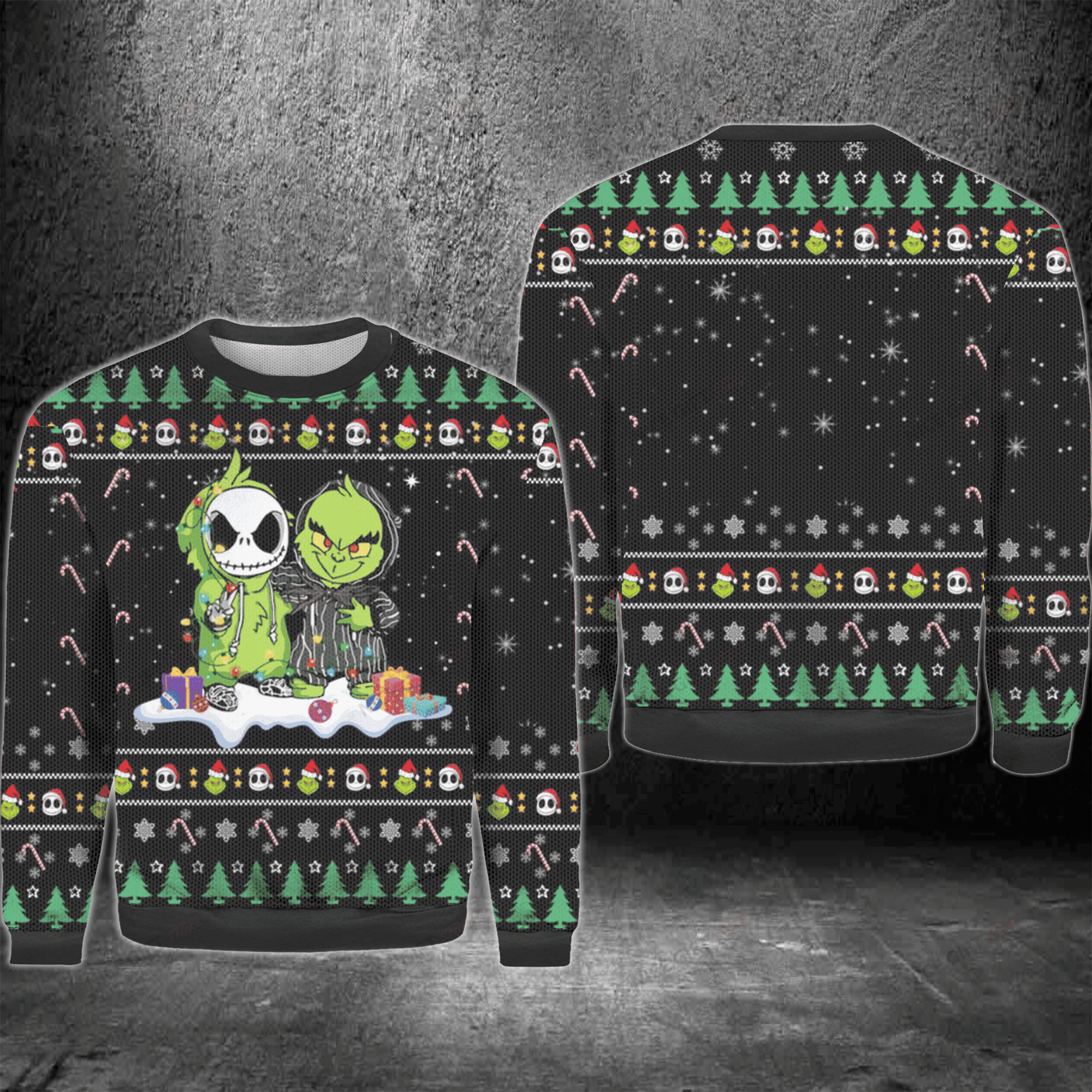 The Grinch Jack Skellington Ugly Christmas Sweater Adult 3D Funny Matching for family