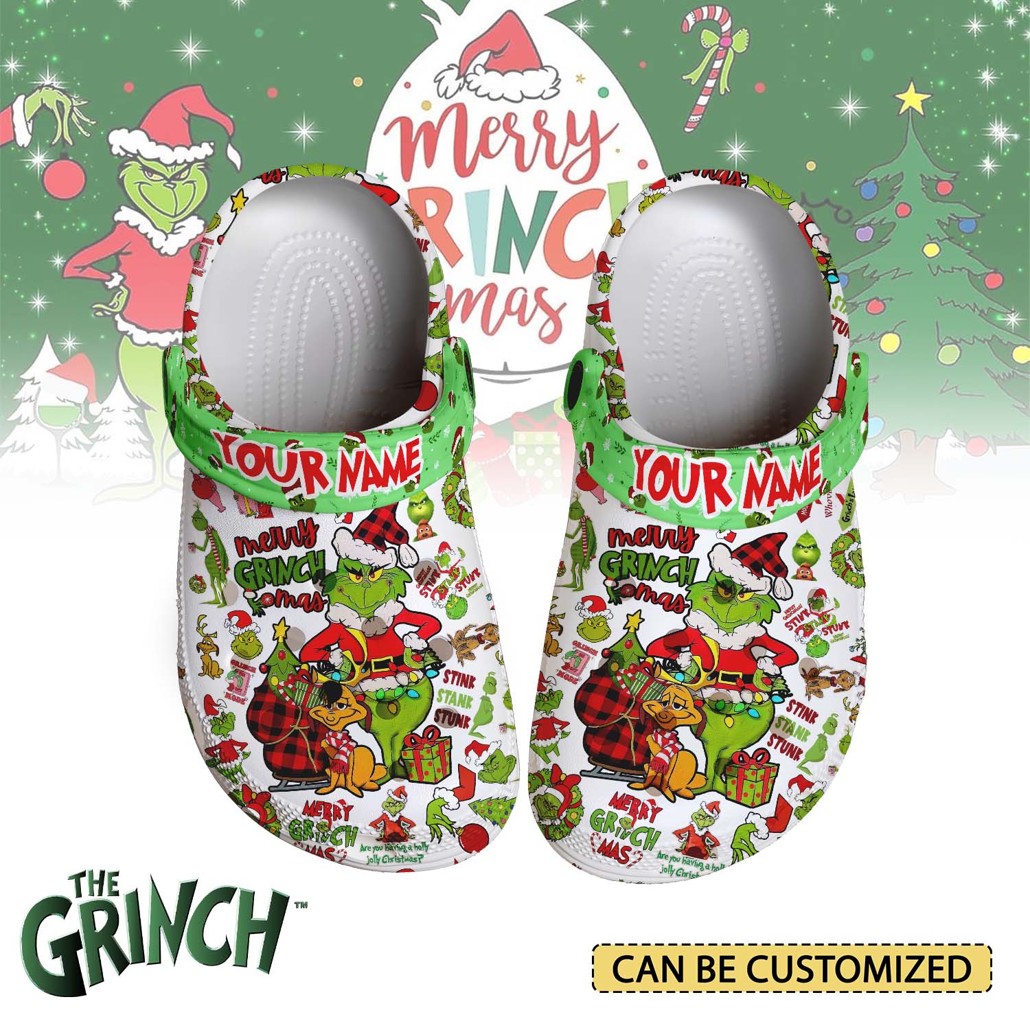 The Grinch x Christmas Crocs Crocband Clogs Shoes Comfortable For Men Women and Kids