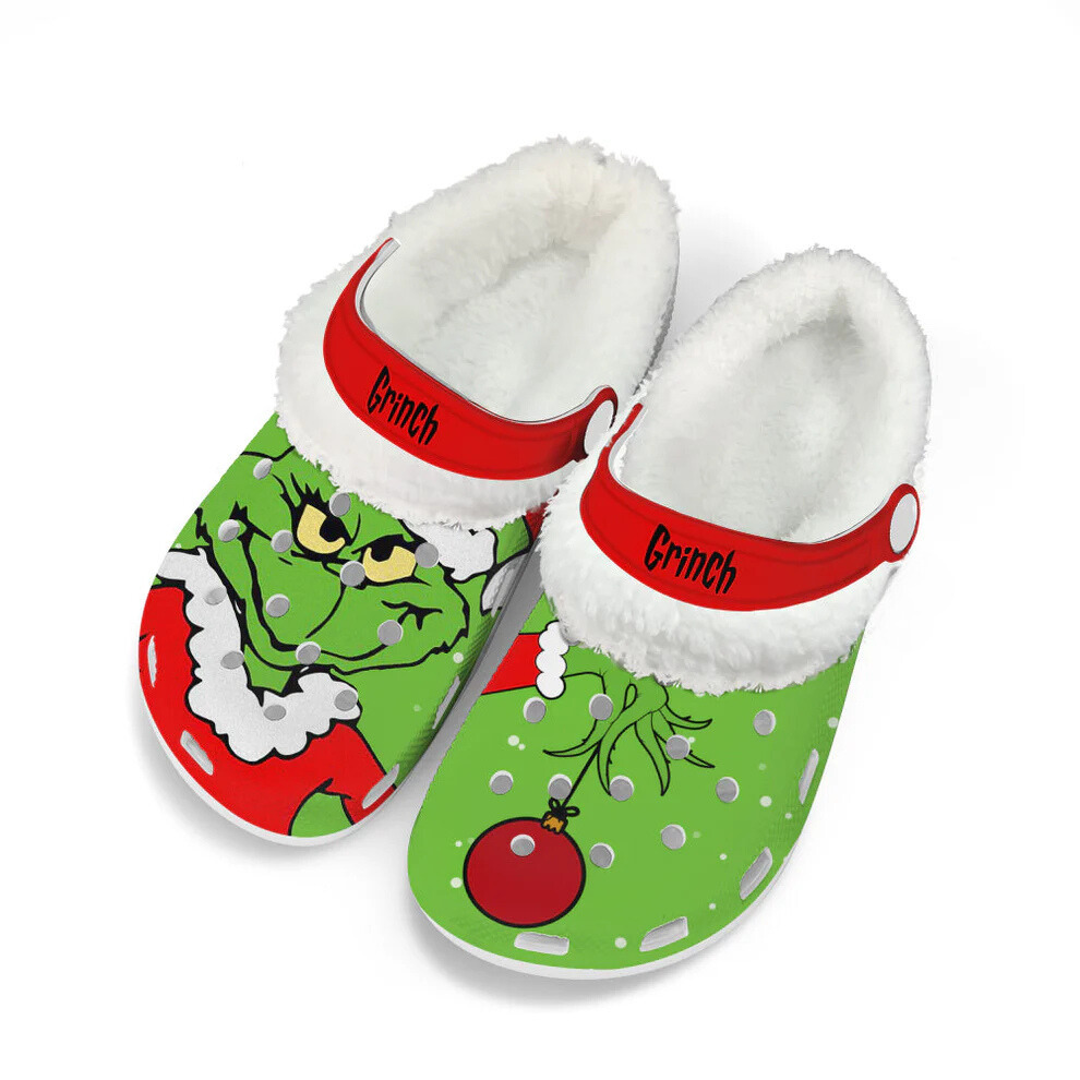 The Grinch x Christmas Crocs Crocband Fleece Lined Clogs Shoes Comfortable For Men Women and Kids In Winter