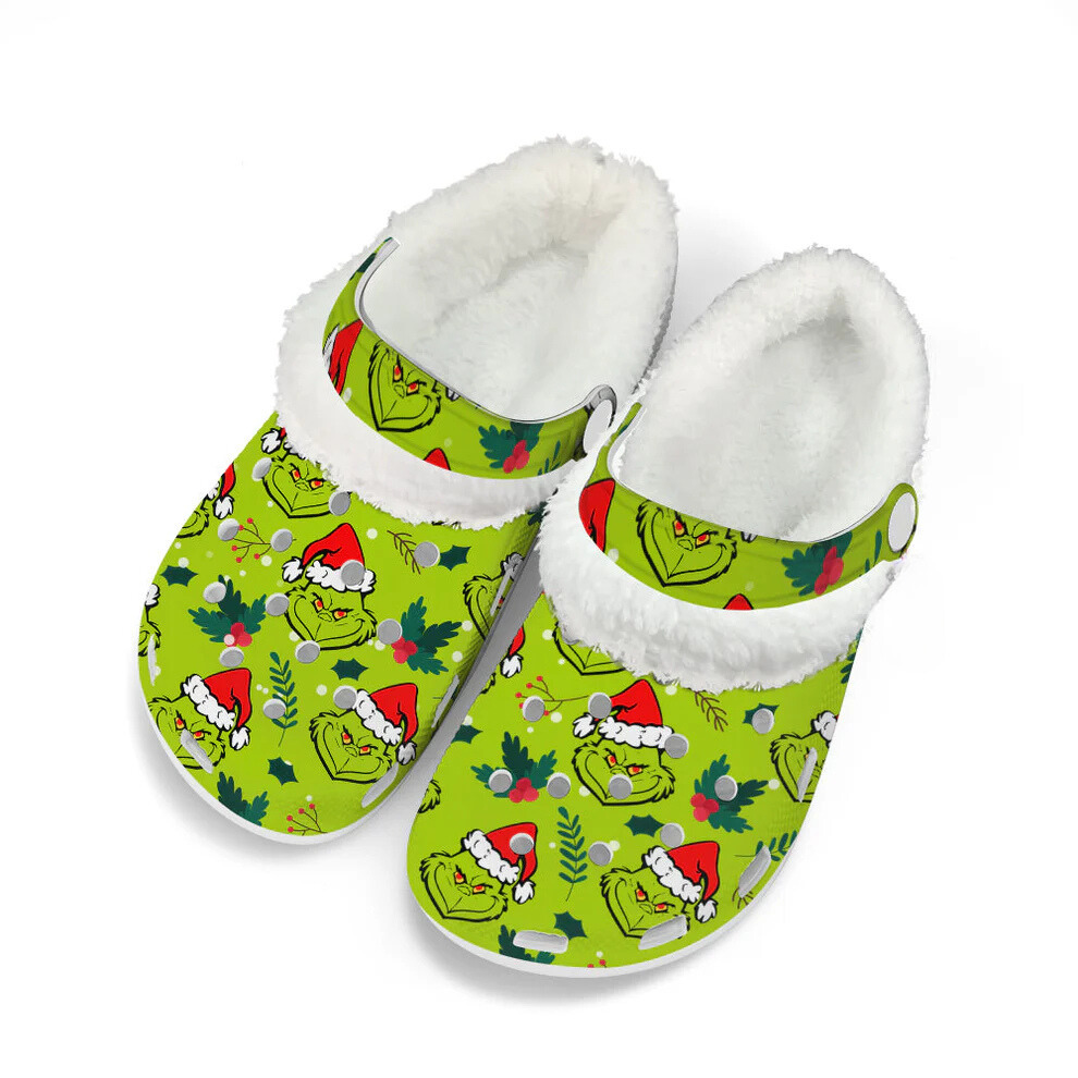 The Grinch x Christmas Crocs Crocband Fleece Lined Clogs Shoes Comfortable For Men Women and Kids In Winter