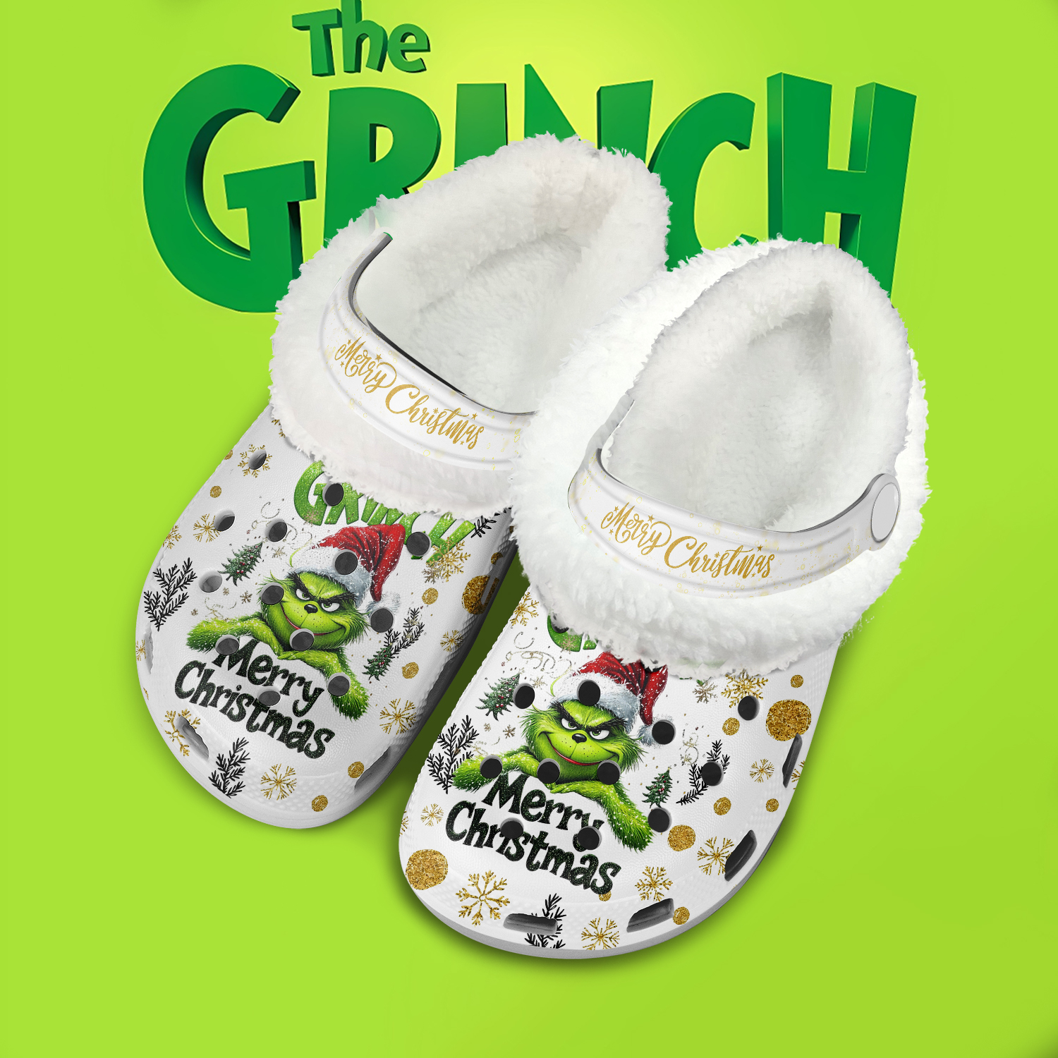 The Grinch x Christmas Crocs Crocband Fleece Lined Clogs Shoes Comfortable For Men Women and Kids In Winter