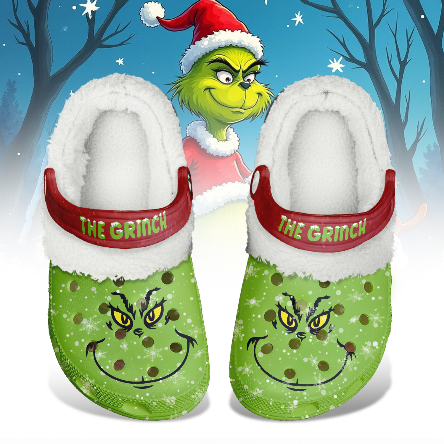 The Grinch x Christmas Crocs Crocband Fleece Lined Clogs Shoes Comfortable For Men Women and Kids In Winter