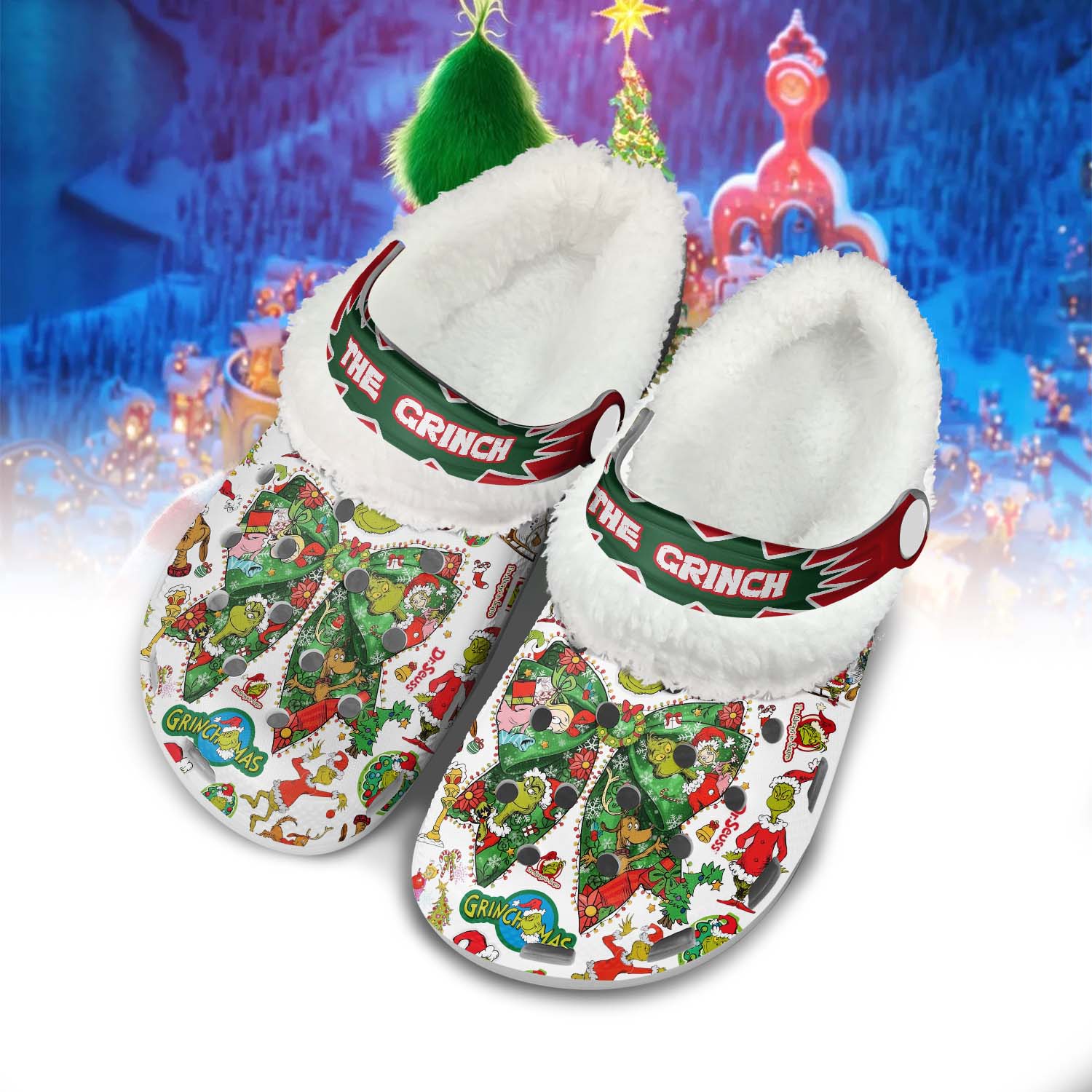 The Grinch x Christmas Crocs Crocband Fleece Lined Clogs Shoes Comfortable For Men Women and Kids In Winter