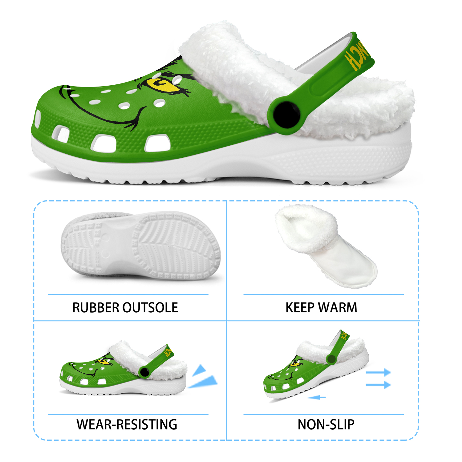 The Grinch x Christmas Crocs Crocband Fleece Lined Clogs Shoes Comfortable For Men Women and Kids In Winter - Image 5