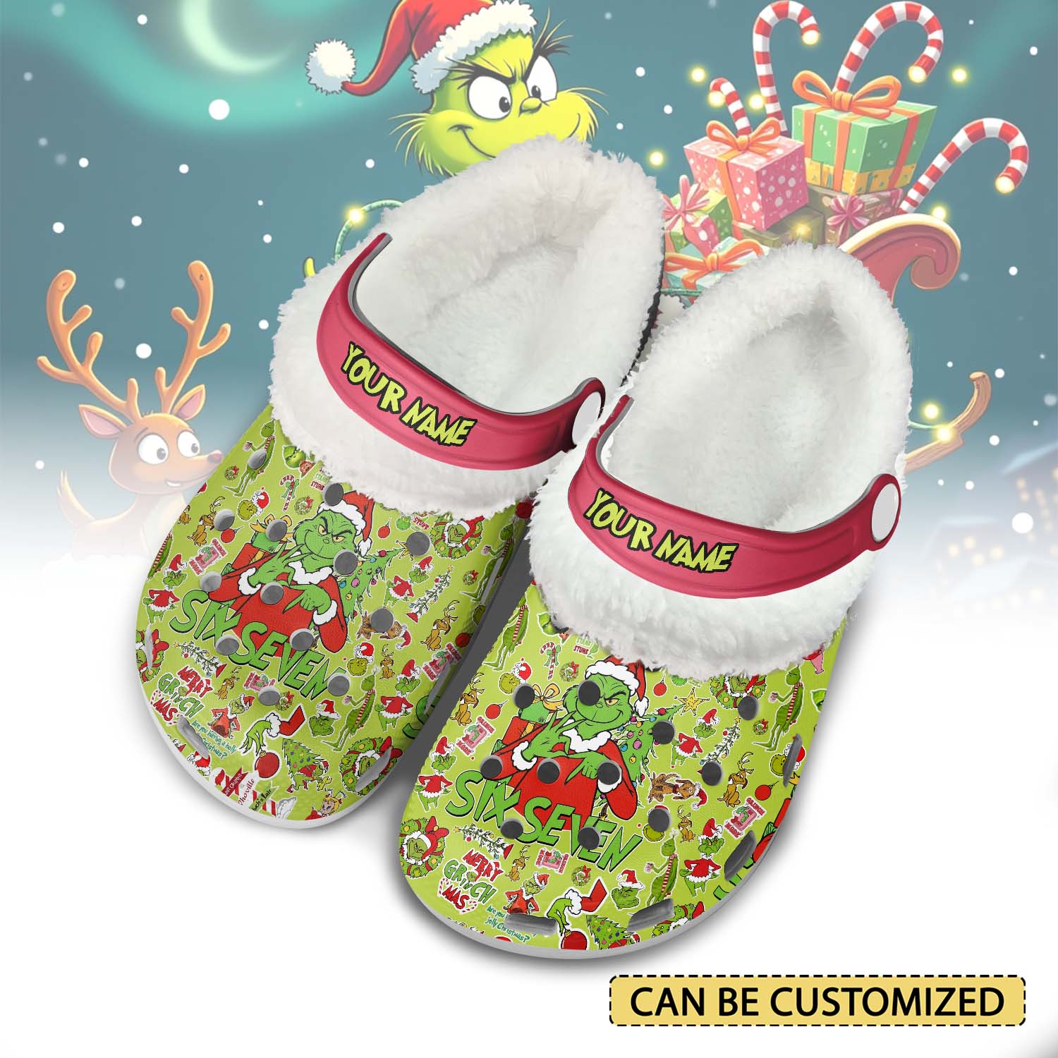 The Grinch x Christmas Crocs Crocband Fleece Lined Clogs Shoes Comfortable For Men Women and Kids In Winter