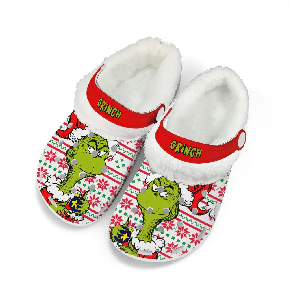 The Grinch x Christmas Crocs Crocband Fleece Lined Clogs Shoes Comfortable For Men Women and Kids In Winter