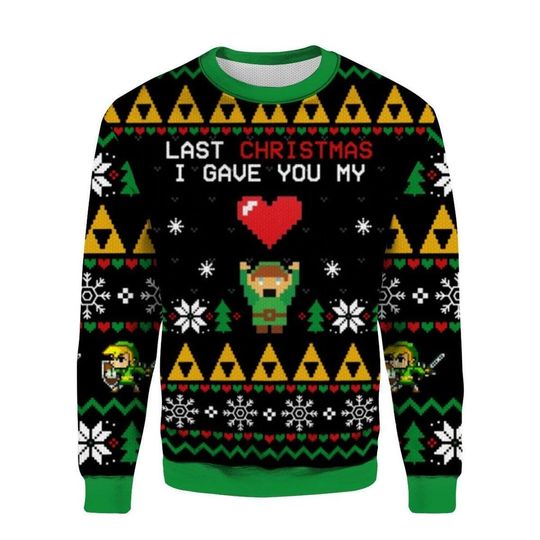 The Legend Of Zelda Christmas Ugly Sweater, Last Christmas I Gave You My Heart Sweater - Image 5