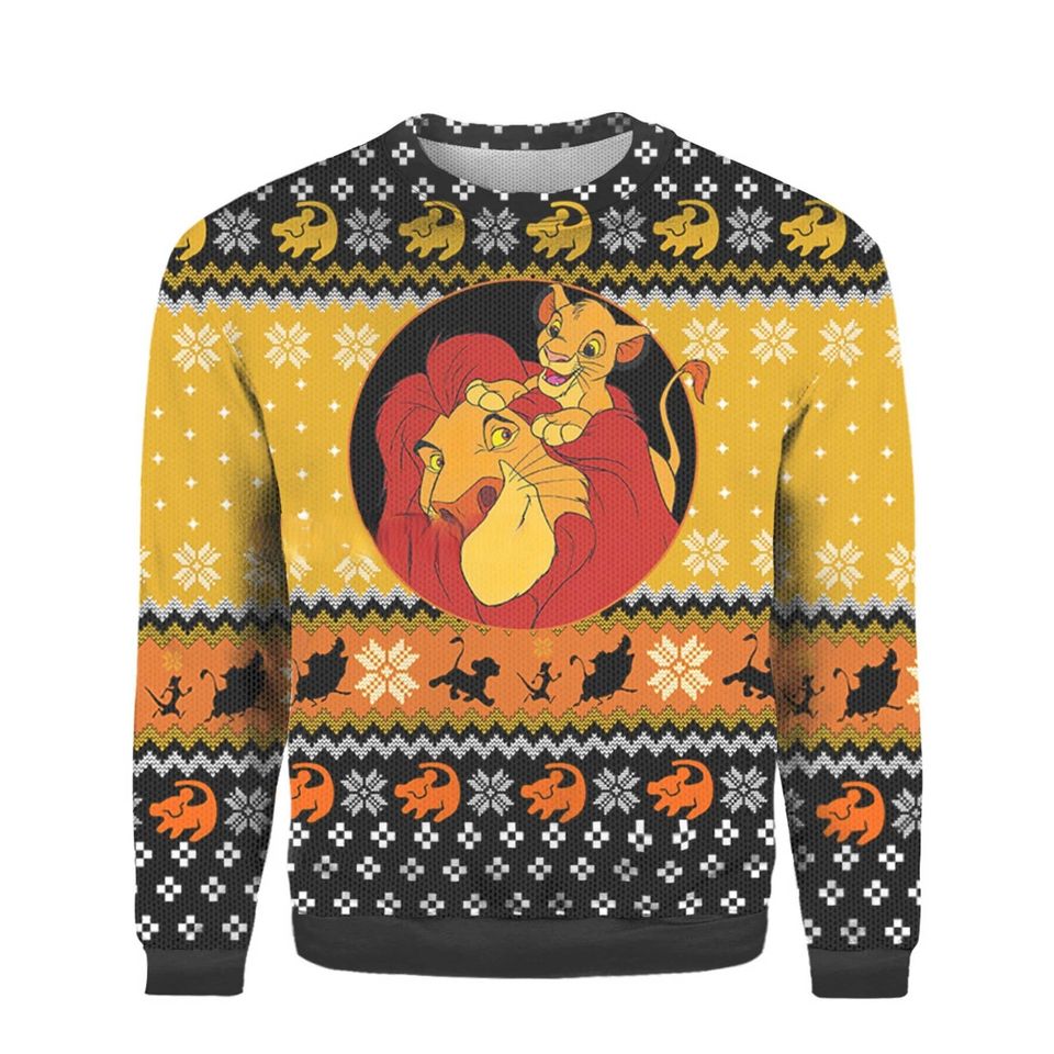 The Lion Characters Ugly Christmas Sweater, The Lion Dad And Son Xmas Sweater