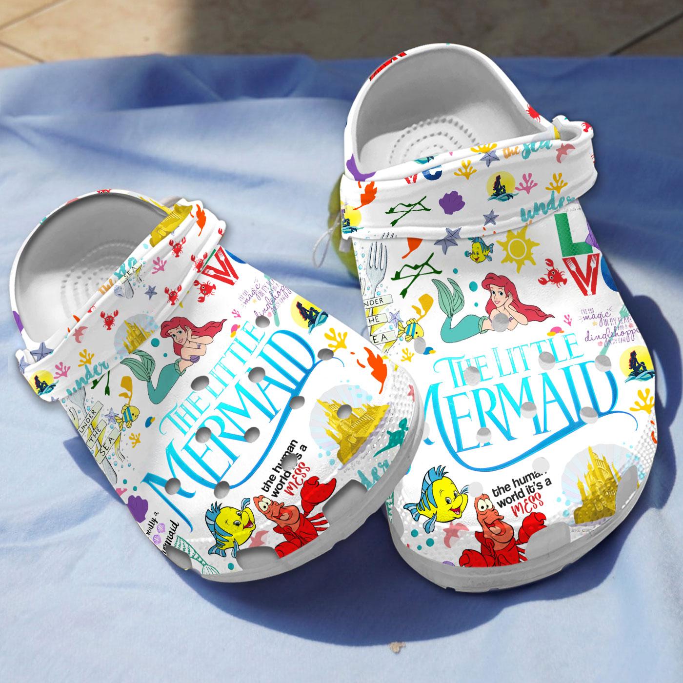 The Little Mermaid Cartoon Crocs Crocband Clogs Shoes Comfortable For Men Women and Kids