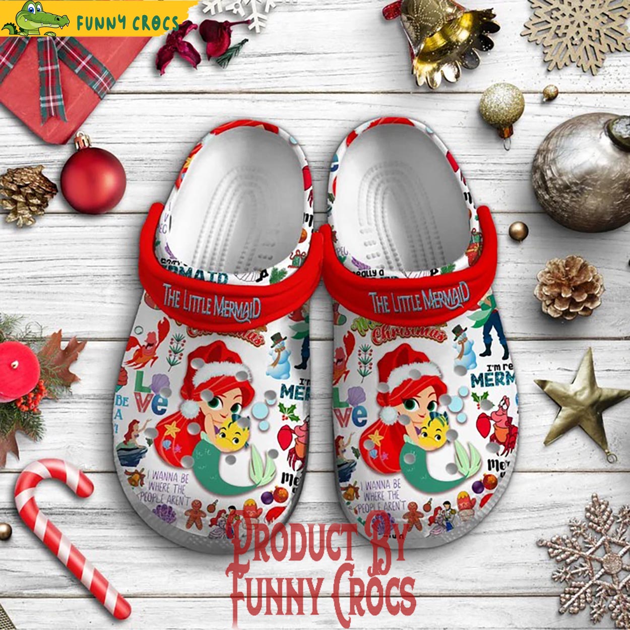 The Little Mermaid Disney Cartoon Christmas Crocs Crocband Clogs Shoes Comfortable For Men Women and Kids