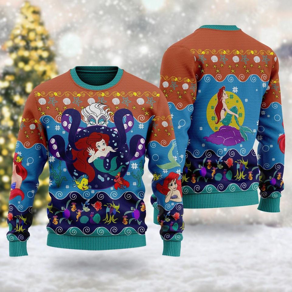 The Little Princess 3D Ugly Christmas Sweater, Princess Mermaid Xmas Sweatshirt - Image 3