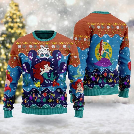 The Little Princess 3D Ugly Christmas Sweater, Princess Mermaid Xmas Sweatshirt - Image 7