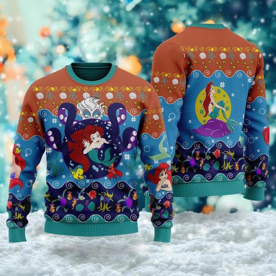 The Little Princess 3D Ugly Christmas Sweater, Princess Mermaid Xmas Sweatshirt - Image 6