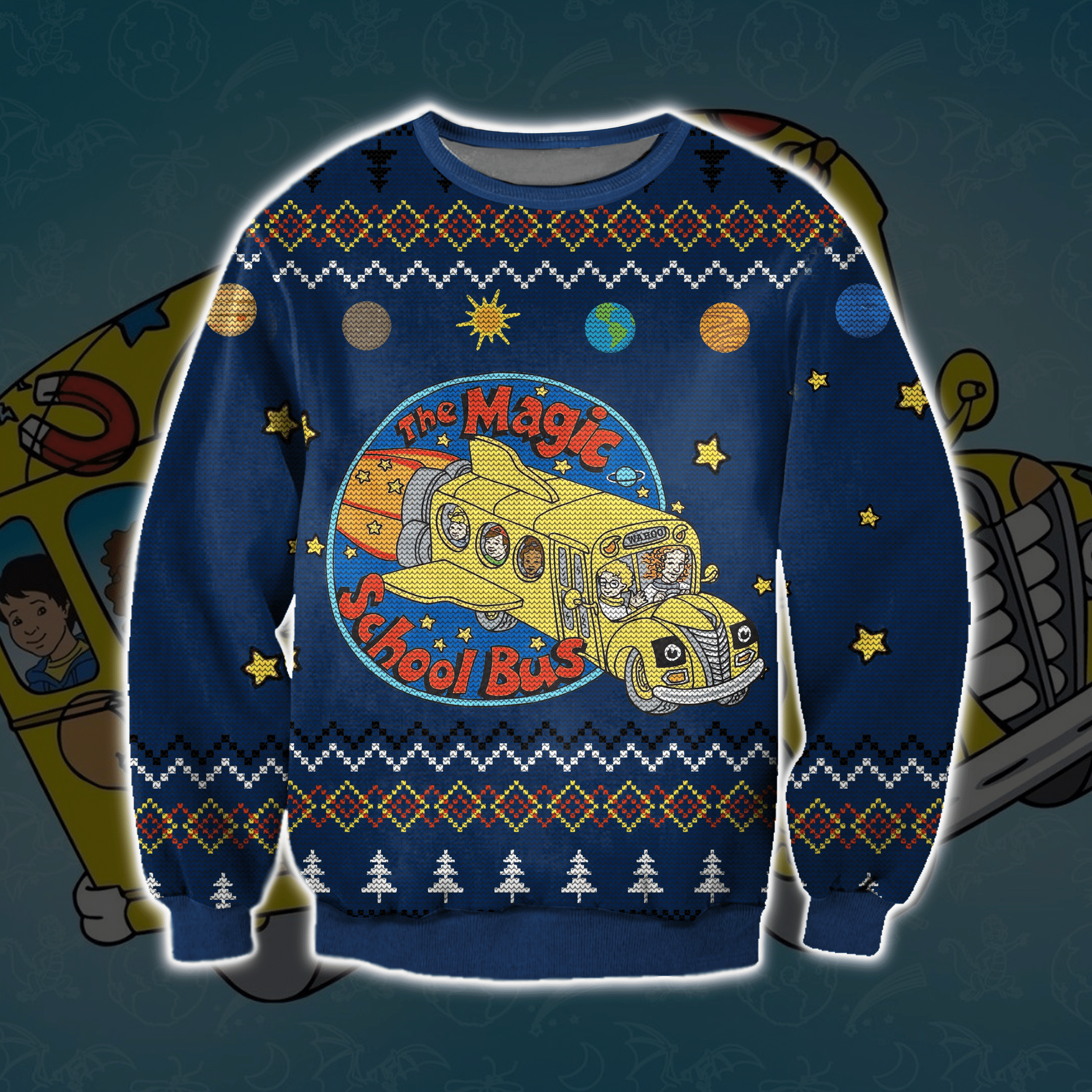 The Magic School Bus 3D Print Ugly Christmas Sweater Adult 3D Funny Matching for family