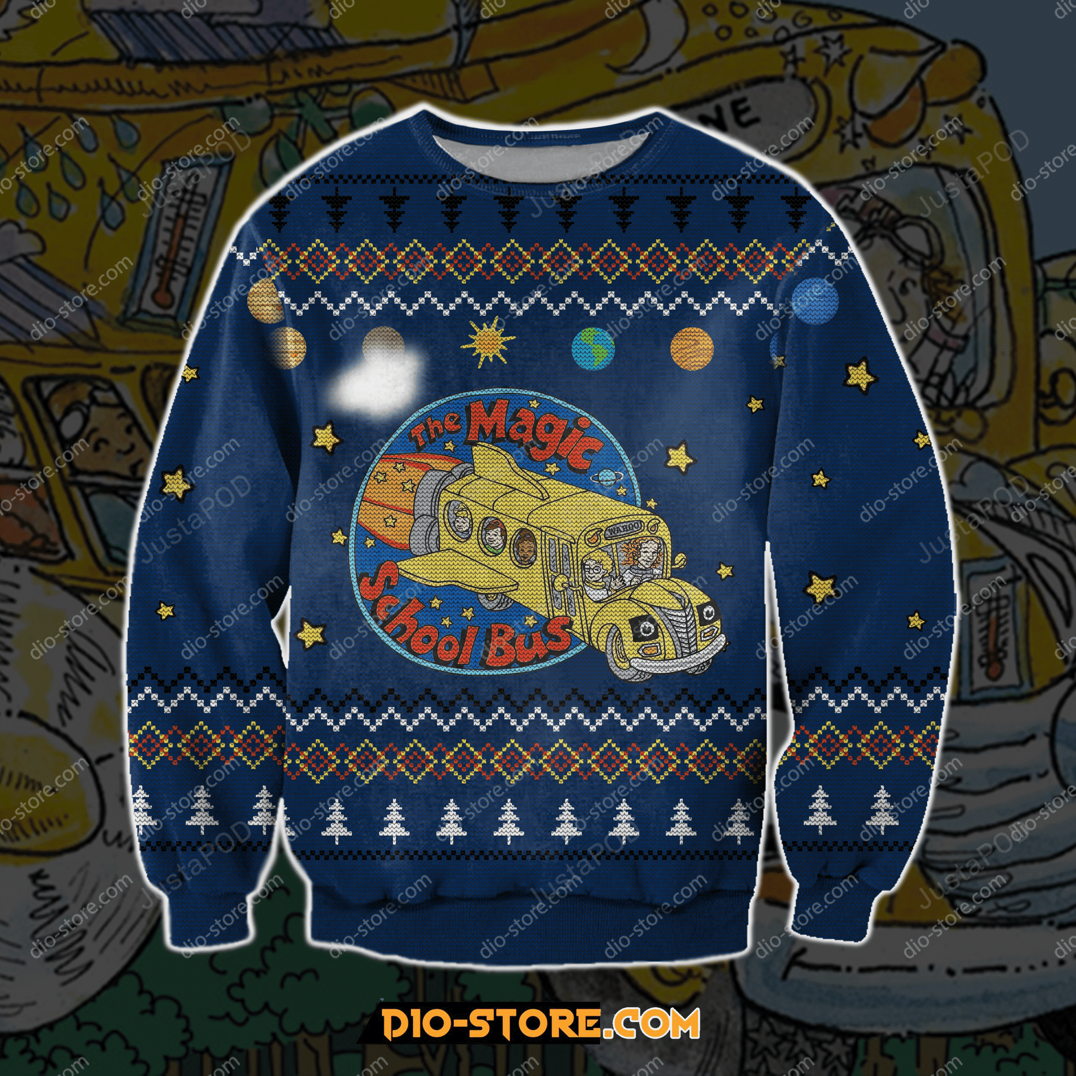 The Magic School Bus Ugly Christmas Sweater Adult 3D Funny Matching for family