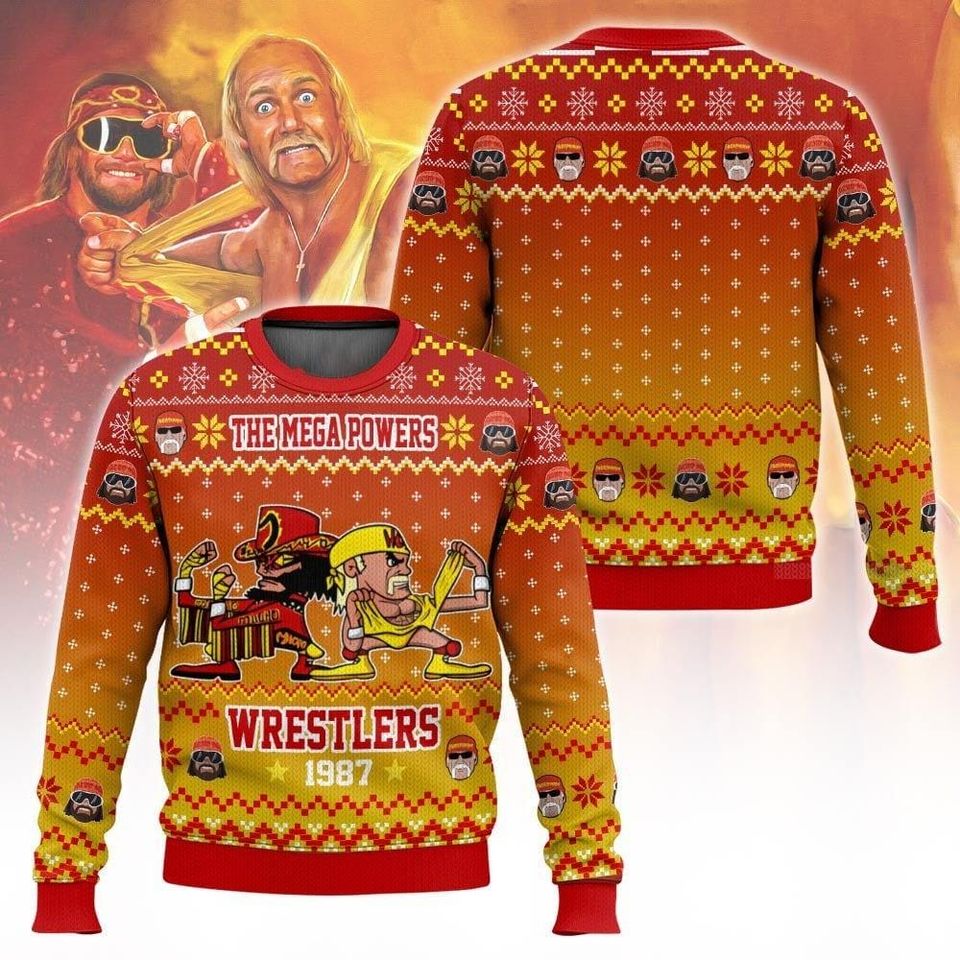 The Mega Powers Wrestlers Ugly Sweater, Macho Man Hulk Hogan Christmas Sweater