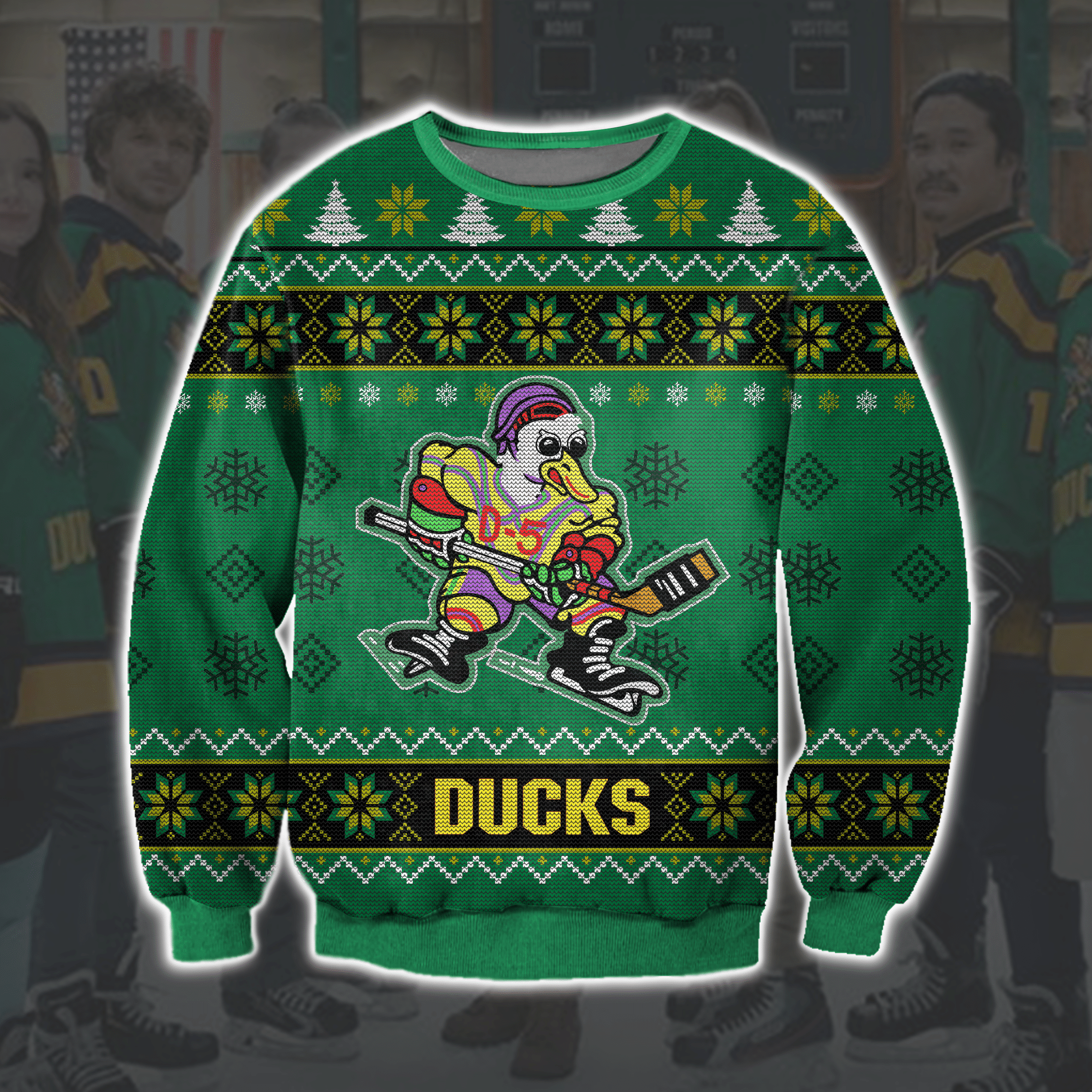 The Mighty Ducks 3D Print Ugly Christmas Sweater Adult 3D Funny Matching for family
