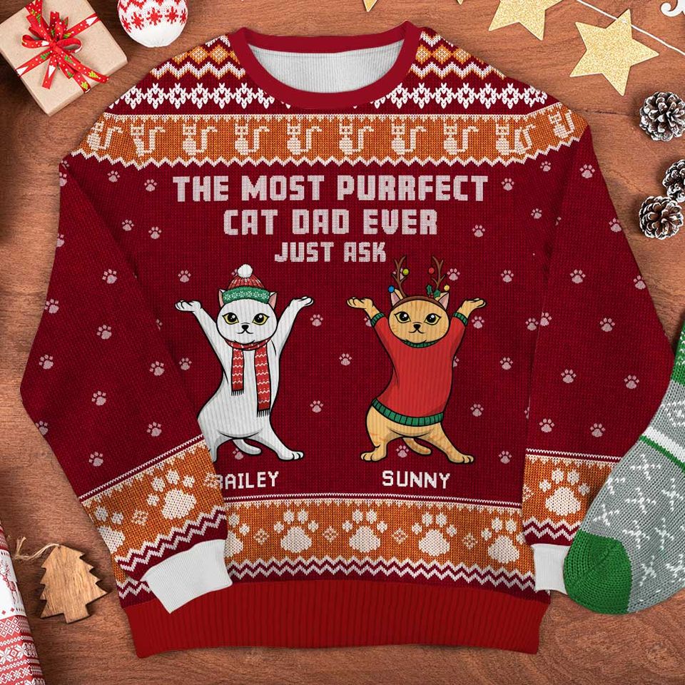 The Most Purrfect Cat Mom Ever - Personalized Unisex Ugly Christmas Sweatshirt - Gift For Cat Lovers, Pet Lovers, Christmas Gift - Image 2